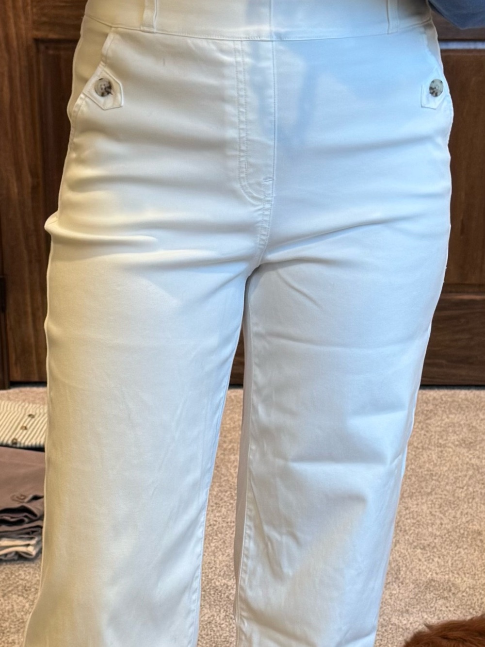 SPANX Cream Cropped High-Rise Ankle Jeans with Hip Button Detail